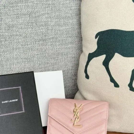 YSL Cassandre Matelass Compact Wallet Pink Wallet