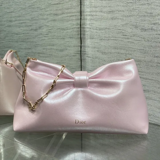 Dior Bow Clutch With Chain Light Pink Clutch