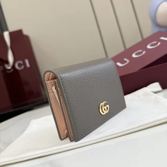 Gucci Gg Marmont Card Case Wallet Dusty Grey Brown Card Holder