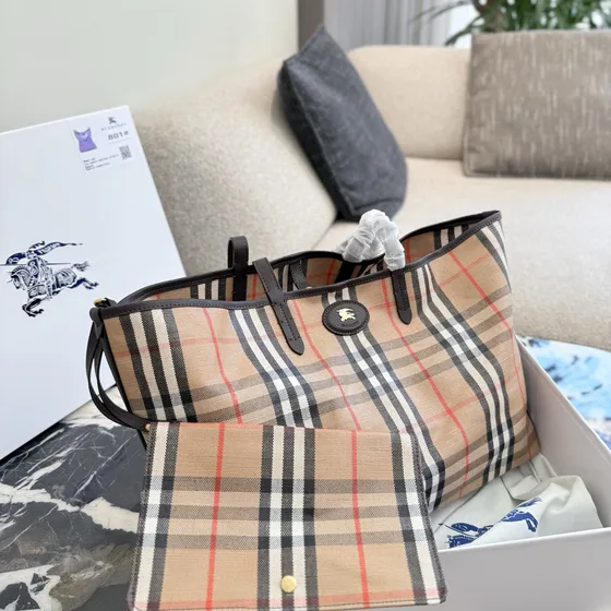 Burberry Check Sac cabas Beige Plaid Sac cabas
