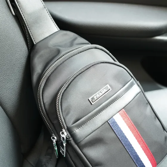 Prada Nylon Sling Bag With Web Stripe Noir Belt Bag