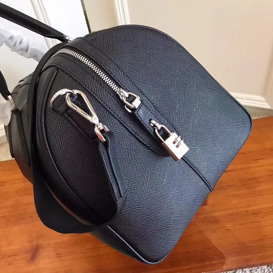Prada Saffiano Deri Travel Duffle Bag Siyah Üst sap