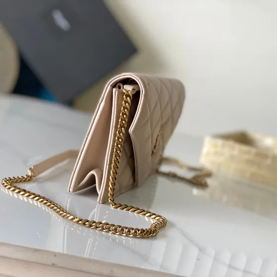 YSL Cassandre Envelope Chain Wallet Beige Woc