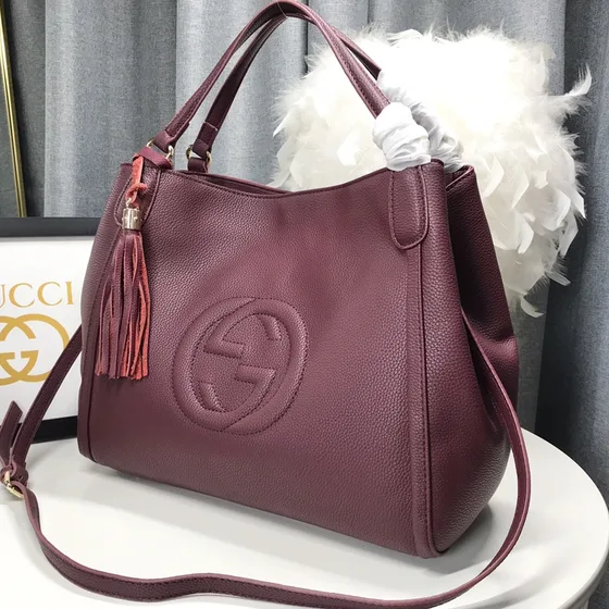 Gucci Soho Top Handle Bag สีเบอร์กันดี 35x29x16cm Top Handle