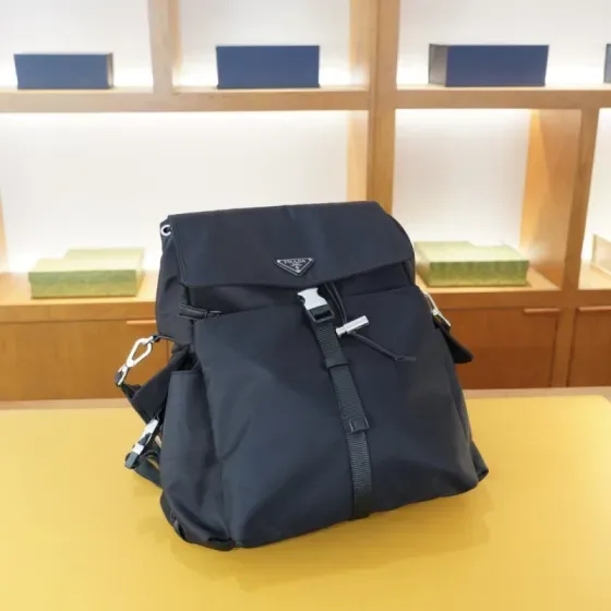 Prada Re-Nylon Medium Backpack With Flap Black Backpack