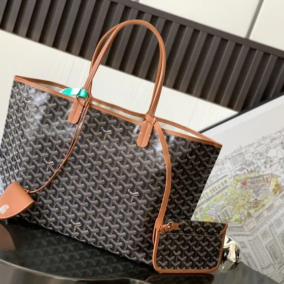 Goyard Saint Louis Pm Sort Brun Shoppertasketur
