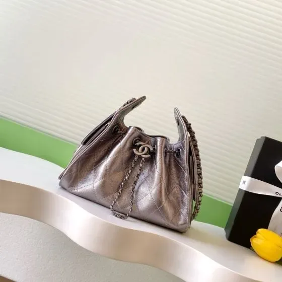 Chanel 25 Bag Metallic Pewter Hobo