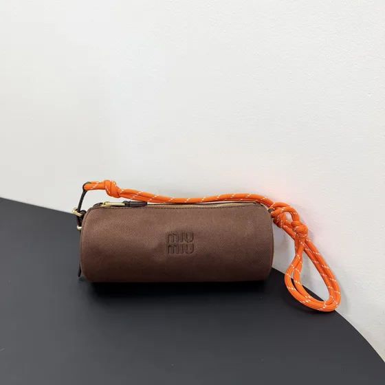 Miu Miu Canvas Cylinder Shoulder Bag Brown Crossbody