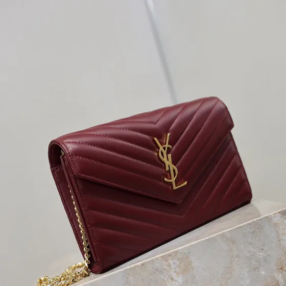 YSL Cassandre Matelassé Chain Portafoglio Bordeaux Woc
