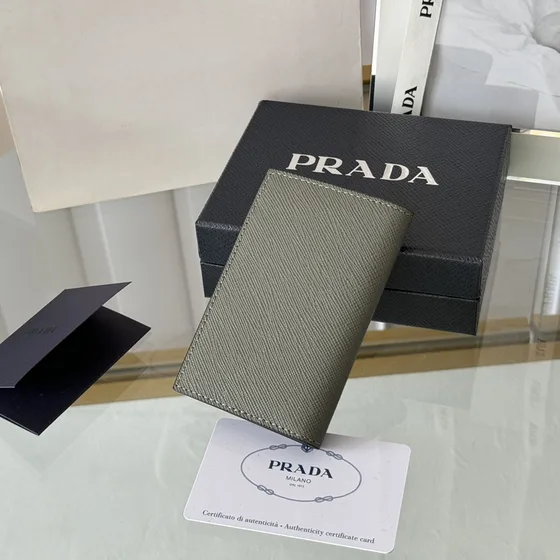 Prada Saffiano Læder Card Holder Grå Grøn Card Holder