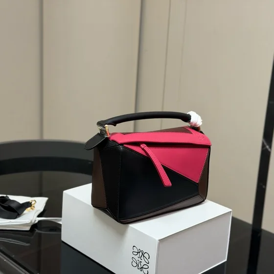 Loewe Puzzle Edge Small Bag Preto/Hot Rosa/Marrom Alça superior