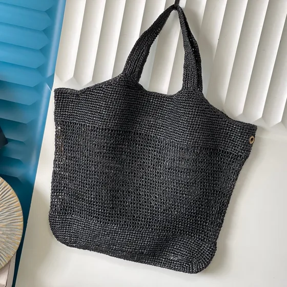 YSL Icare Raffia Tote çanta Siyah Tote çanta