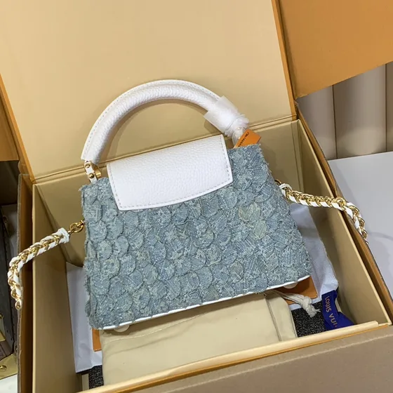 Louis Vuitton Capucines Mini Light Blå Denim 21cm Tophåndtag