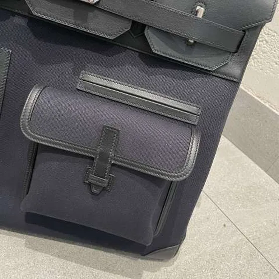 Hermes Haut a Courroies 40 Cargo Чёрный парусина and кожа 40 business
