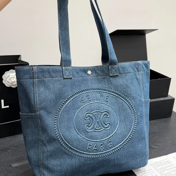 Celine Triomphe Large Cabas Tote Denim Biru Tote Bag