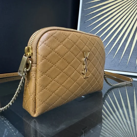 YSL Gaby Double Zip Etui With Chain Beige Crossbody