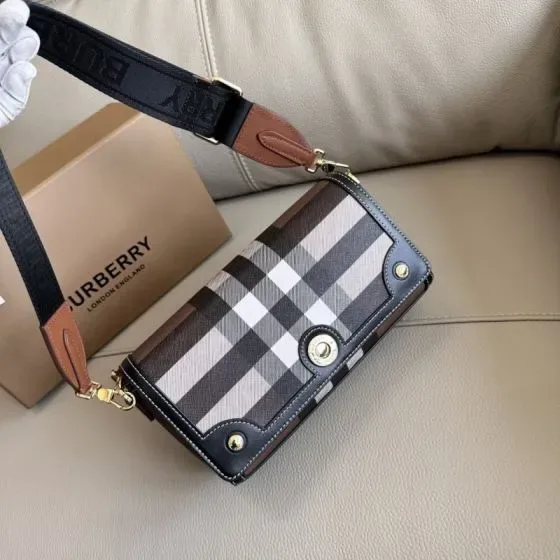 Burberry Check And Leather Crossbody Bag Birch Brown Check Crossbody