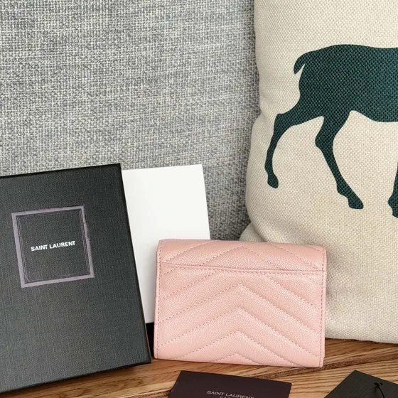 YSL Cassandre Matelass Compact Wallet Pink Wallet