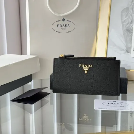 Prada Saffiano Metal Long Card Holder Black Card Holder