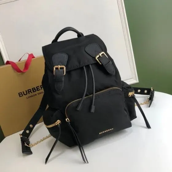 Burberry The Medium Rucksack In Technical Nylon And Leather Black Backpack