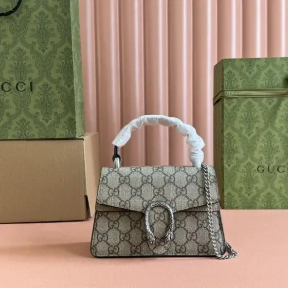 Gucci Dionysus Mini Top Handle Bag Beige Ebony Gg Supreme Top Handle