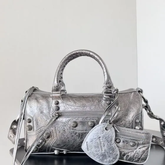 Balenciaga Le Cagole Duffle Bag Metallic Silver Top Handle