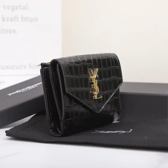YSL Cassandre Matelassé Compact Tri Fold Portefeuille Noir Portefeuille