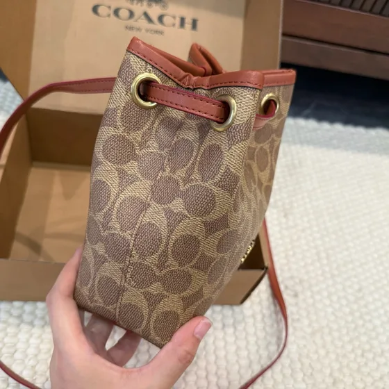Coach Coated قماش Signature Cosmetic Pouch Khaki/Terracotta Pouch