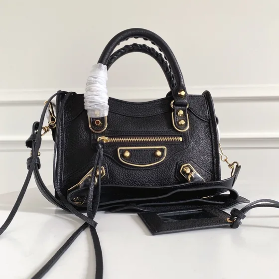 Balenciaga Metallic Edge City Mini Preto Alça superior