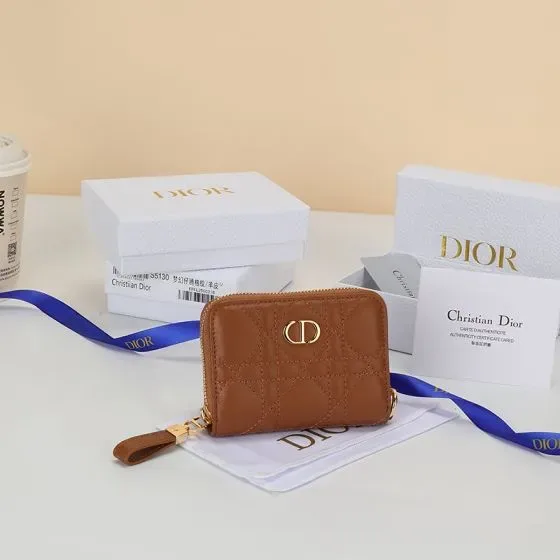 Dior Lady Dior Voyageur Small Zip Around Wallet Caramel Brown Wallet