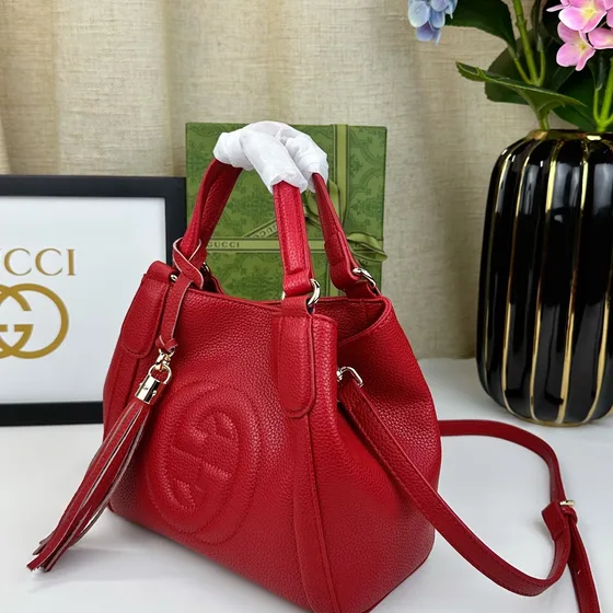 Gucci Soho Кожа Верхняя ручка Bag Красный 23*11*20.5 Верхняя ручка
