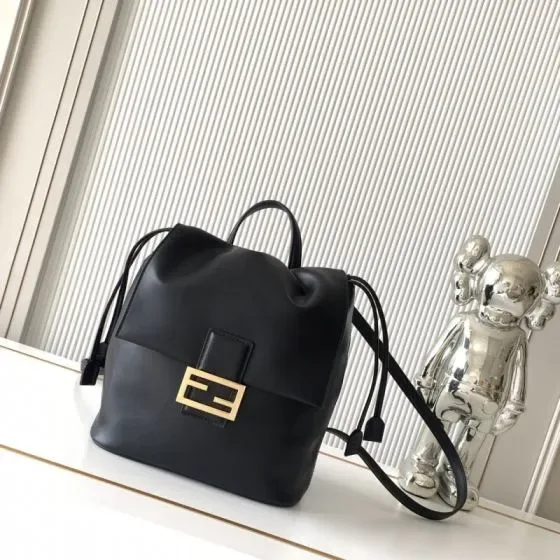 Fendi Ff Buckle Drawstring Backpack Black Backpack