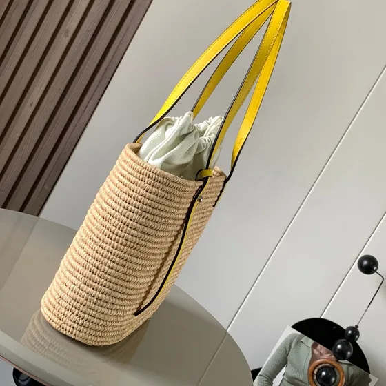 Loewe Square Basket Bag Natural Beige/Lemon Gul Shopperveske