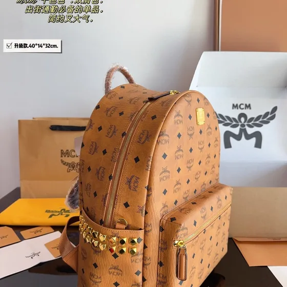 MCM Stark Visetos Backpack Cognac 40 14 32cm Backpack