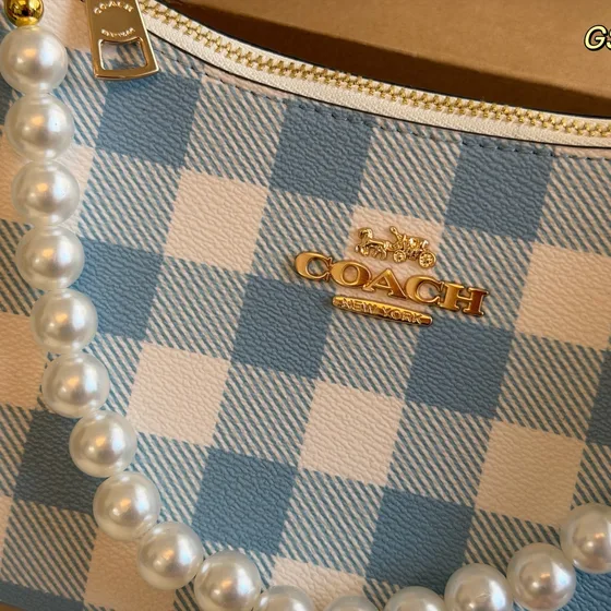 Coach Light Blue White Gingham Shoulder Bag