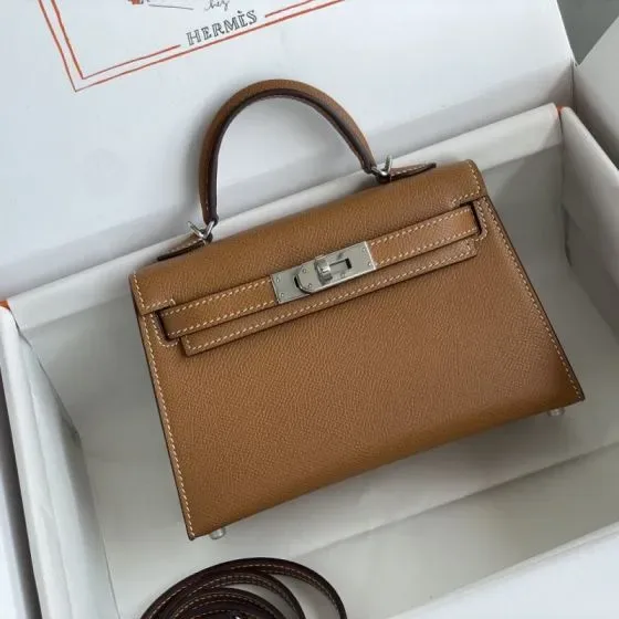 Hermes Mini Kelly Brun Tophåndtag