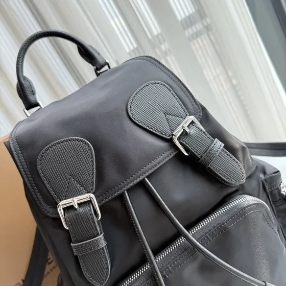 Burberry The Medium Rucksack In Technical Nylon And Leather Black Backpack