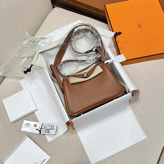 Hermes Lindy Mini Guld Brun Skuldertaske