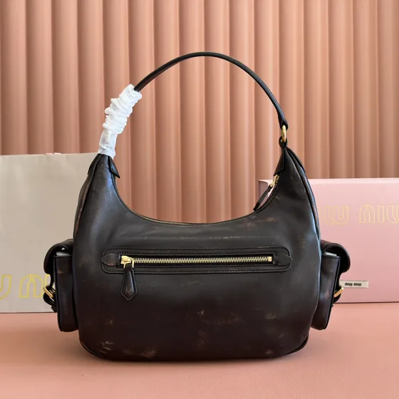 Miu Miu Nappa Leather Pocket Hobo Bag Black Hobo