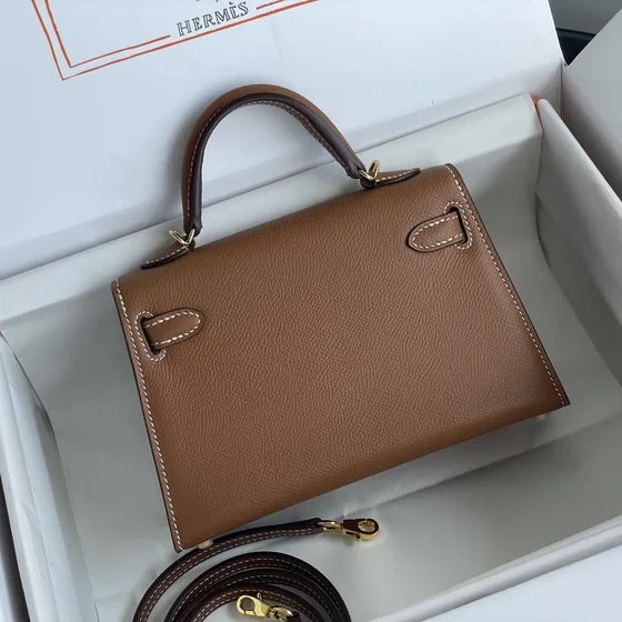 Hermes Mini Kelly Brun Topphandtag
