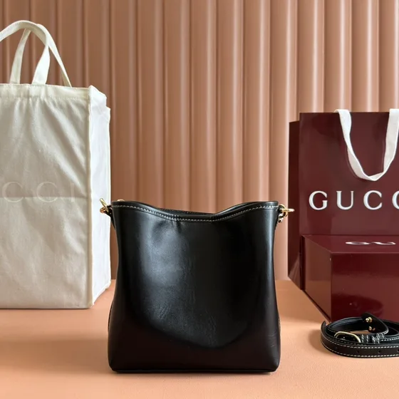 Gucci Gg Emblem Mini Bucket Bag Black Crossbody