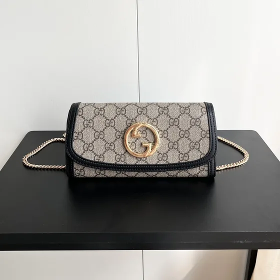 Gucci Gg Canvas Chain Wallet 725215 Beige Black 21 10 5cm Woc