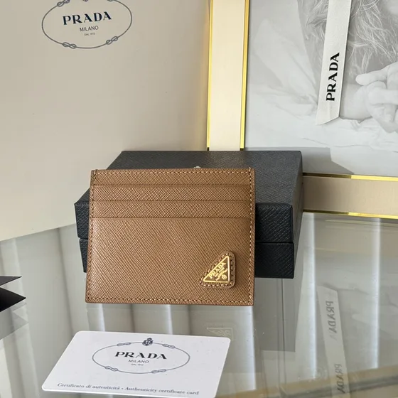 Prada Saffiano Leather Card Holder Camel Brown Card Holder
