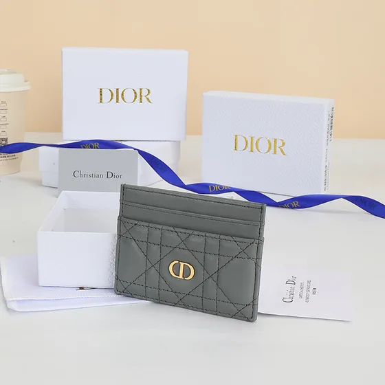 Dior Dior Caro Freesia Card Holder Gray Card Holder