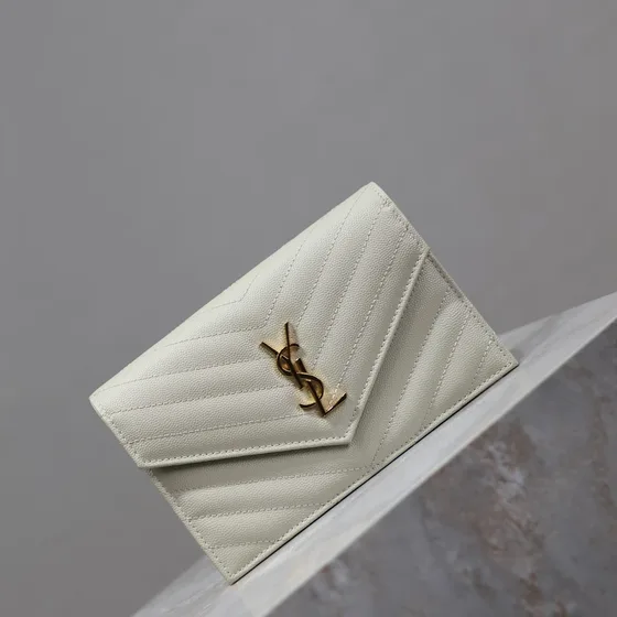 YSL Cassandre Matelass Envelope Wallet White Wallet