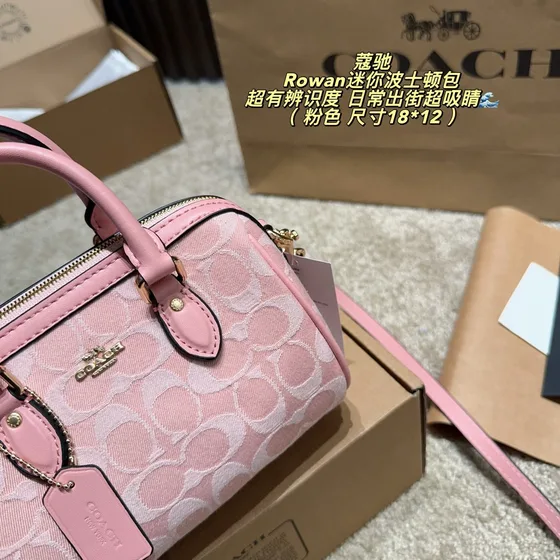 Coach Rowan Mini Boston Rosa 18*12 cm Alça superior