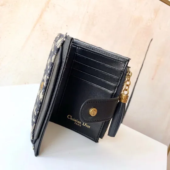 Dior Dior Oblique Compact Zipped Portemonnee Blauw/Beige Portemonnee