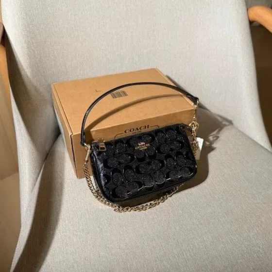Coach Nolita 19 In Signature Leather Black Wristlet Pouch