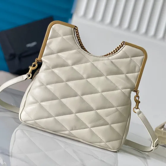 YSL Le Maillon Quilted Chain Hobo Bag Hvit Hobo