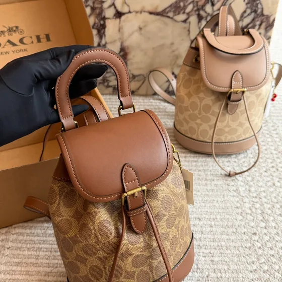 Coach Mini Signature Coated Canvas Backpack Brown Backpack